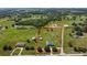 Aerial view showing a spacious property with a well-maintained home and large, open fields at 7627 Artifact Dr, Zephyrhills, FL 33541