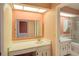 Bathroom features a white vanity, sink, and a large mirror at 8064 Brentwood Rd, Seminole, FL 33777
