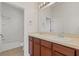 Well-lit bathroom features a dual-sink vanity and shower-tub combo with white tile at 8848 Moonlit Meadows Loop, Riverview, FL 33578