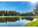 Scenic view of the pond with lush trees and blue skies at 10436 Rivercrest Dr, Riverview, FL 33578