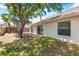 Backyard featuring a mature tree, patio area, and sliding glass doors into the home at 12002 Peony Ct, Tampa, FL 33635