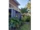 View of the back of the townhomes from the backyard with tropical landscaping at 13020 Lorna Pl, Tampa, FL 33618