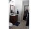 Cozy bathroom featuring a wood vanity, sink, and ample counter space at 13020 Lorna Pl, Tampa, FL 33618