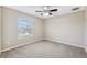 Bright, empty bedroom with soft carpet, a ceiling fan, and a large window at 13040 Hanley Dr, Spring Hill, FL 34609