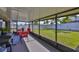 Relaxing screened-in patio features outdoor seating and views of the large backyard at 16704 Sunburst Lake St, Wimauma, FL 33598