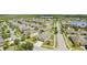 Picturesque aerial view of a residential neighborhood showcasing well-spaced homes, landscaping, and serene ponds at 18677 Milton Keynes Ct, Land O Lakes, FL 34638