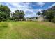 Wide view of large backyard featuring healthy green grass and mature shade trees at 1980 Taylor Lake Cir, Largo, FL 33778