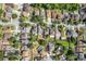 Drone's-eye view showing property lines with neighborhood pools and landscaping at 27330 Coral Springs Dr, Wesley Chapel, FL 33544