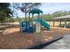 Brightly colored playground equipment sits on a wood chip surface, with picnic tables and a green field in the background at 8915 Hannigan Ct, Tampa, FL 33626