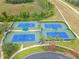 Aerial view of four tennis courts surrounded by lush landscaping and trees, offering a scenic view at 19101 Marisa Ridge Pl, Tampa, FL 33647