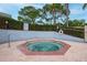 Community hot tub area enclosed by a fence with greenery and featuring safety railings and a ladder at 3177 Montrose Pl, Palm Harbor, FL 34684