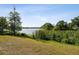 Scenic backyard view with lush greenery and reeds bordering a tranquil lake under a clear blue sky at 3238 Cullendale Dr, Tampa, FL 33618