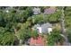 An aerial view features the backyard, with a screened-in pool and greenery providing privacy at 3906 Floyd Rd, Tampa, FL 33618