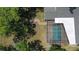 A bird's eye view of a pool and outdoor seating area for relaxing, surrounded by mature trees at 3906 Floyd Rd, Tampa, FL 33618