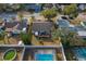 Aerial view of the backyard featuring a pool and deck in a private, fenced yard at 5036 Glenhurst Ln, New Port Richey, FL 34653