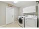 Functional laundry room with modern washer, dryer, and storage cabinet at 5235 42Nd S St, St Petersburg, FL 33711