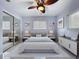 Beautiful staged bedroom with soothing color palette, ceiling fan, and mirrored closet door for ample storage at 6268 39Th N Ave, St Petersburg, FL 33709