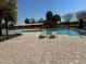 Community pool with lounge chairs, umbrellas, and lush landscaping at 6325 Yellow Buckeye Dr, Riverview, FL 33578