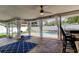 Outdoor patio with ceiling fans, view of a pool, outdoor bar area, and curtains at 1041 Persimmon Dr, Palm Harbor, FL 34683