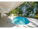 Backyard featuring a spacious pool, patio and lush landscaping at 1152 Jackmar Rd, Dunedin, FL 34698