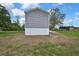Rear view of a home with gray siding and a minimalist design aesthetic at 16137 Melbourne St, Brooksville, FL 34604