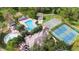 Fantastic aerial view of the community pool, tennis courts, playground, and clubhouse at 16516 Bridgewalk Dr, Lithia, FL 33547