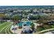 Lovely aerial view of the town center with colorful buildings, fountains, and green space at 16516 Bridgewalk Dr, Lithia, FL 33547