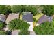 Aerial view of property with mature trees and landscaping surrounded by neighboring homes at 2010 Rutherford Dr, Dover, FL 33527