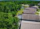 Aerial view of the backyard featuring a screened-in pool and lush green space at 2604 Clareside Dr, Valrico, FL 33596