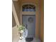Stylish gray front door with glass accents and a seasonal wreath, providing an appealing entrance to the home at 2604 Clareside Dr, Valrico, FL 33596