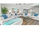 Bright living room featuring hardwood floors, stylish sofas, a ceiling fan, and natural light at 2604 Clareside Dr, Valrico, FL 33596