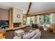 Spacious clubhouse living area with a stone fireplace, comfortable seating, and large windows at 3062 Eastland Blvd # 402, Clearwater, FL 33761