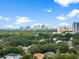 Stunning aerial view of a suburban landscape with lush greenery and the city skyline in the distance at 3501 W Tacon St, Tampa, FL 33629