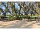 Community picnic area featuring mature trees, benches, and a view of the water at 5043 Night Star Trl, Odessa, FL 33556