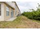 Exterior backyard of a townhouse with grass and partial privacy hedges at 6260 Olivedale Dr, Riverview, FL 33578