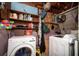 Small laundry room with washer and dryer and some storage shelves at 8742 Narcissus Ave, Seminole, FL 33777