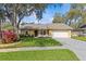 Charming home featuring a well-manicured lawn, mature trees, and a freshly painted exterior at 1017 Hamilton Ave, Tarpon Springs, FL 34689