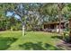 Expansive backyard features mature trees and a cozy screened-in porch at 10565 Bessemer St, New Port Richey, FL 34654