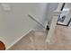 Carpeted stairs with white trim and rail leading to the second floor of the home at 12952 Utopia Gardens Way, Riverview, FL 33579