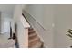 Carpeted stairs with white railing leading to the second floor, with nearby doorway at 12952 Utopia Gardens Way, Riverview, FL 33579