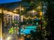 Inviting screened-in pool area with ambient lighting, lush landscaping, and comfortable seating for relaxing evenings at 15422 Starling Crossing Dr, Lithia, FL 33547