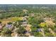 Aerial view of a suburban neighborhood featuring mature trees, spacious properties, and green spaces in a peaceful environment at 18902 Spring Hollow Dr, Lutz, FL 33559
