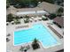 Aerial view of a large community pool, lounge chairs, and manicured landscaping at 3137 Mission Grove Dr # 3137, Palm Harbor, FL 34684