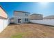 Expansive backyard features a sliding glass door and white privacy fence at 34855 Daisy Meadow Loop, Zephyrhills, FL 33541
