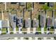A top-down aerial perspective of a residential area showcasing neatly arranged homes and well-manicured lawns at 34866 Daisy Meadow Loop, Zephyrhills, FL 33541