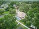 Overhead aerial shot of a home showcasing a pool and fenced yard with mature trees surrounding the property at 4101 Brooke Dr, Valrico, FL 33594