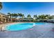 Large community pool surrounded by lounge chairs and tropical palm trees at 6902 47Th N Ln, Pinellas Park, FL 33781