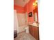 Cozy bathroom with shower and bath combination, single vanity, and tile flooring at 7120 Early Gold Ln, Riverview, FL 33578