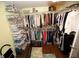 Large walk-in closet with built-in shelving and hanging racks for organized storage at 7120 Early Gold Ln, Riverview, FL 33578