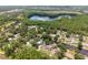 Aerial view of homes along a canal leading to a lake, highlighting the lush, green landscape at 1407 Jean St, Lutz, FL 33548